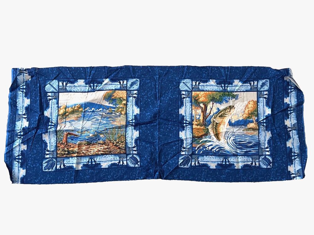 Fishing Tournament Beaver Lake Cotton Sewing Fabric Quilt Pillow Panel Fisherman